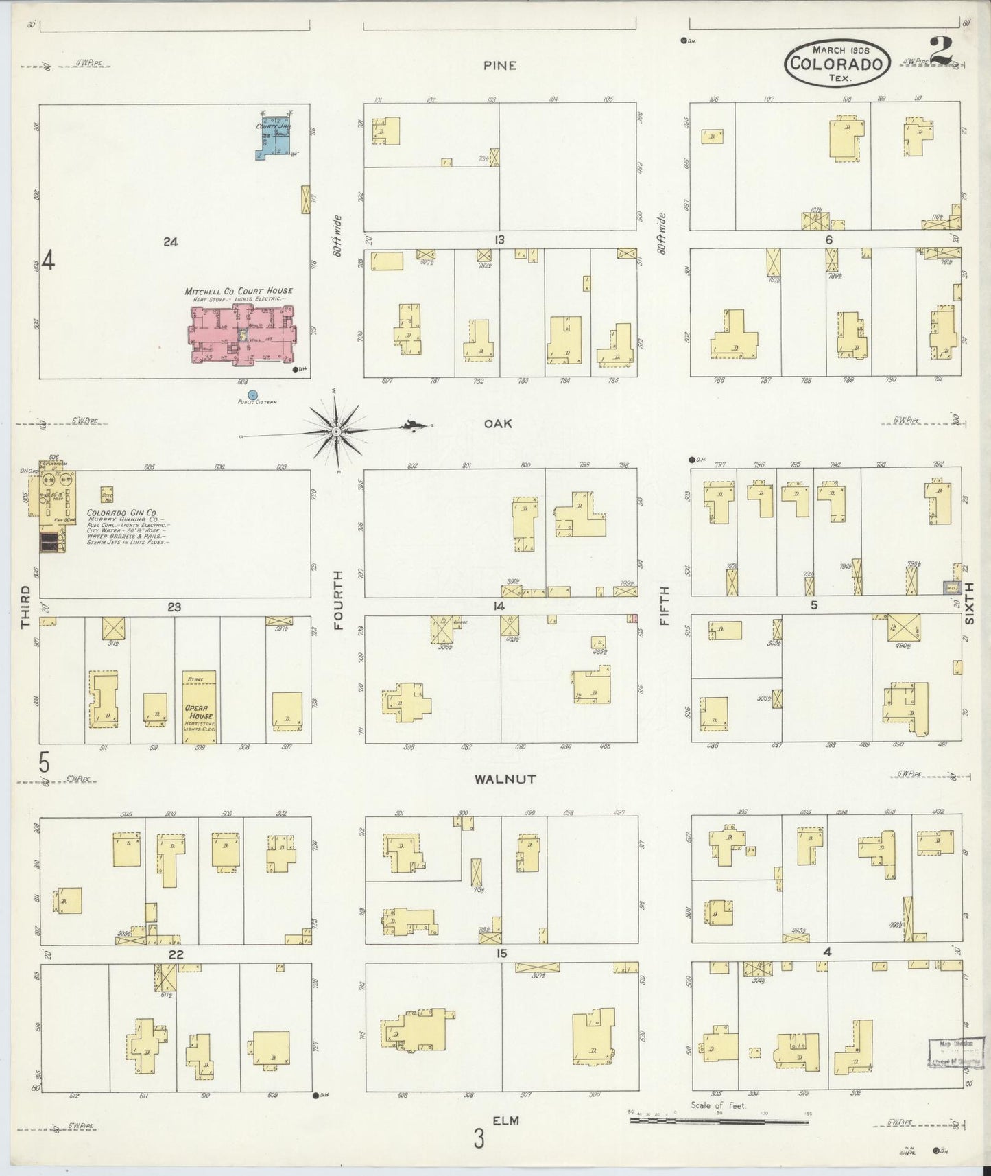 Sanborn Fire Insurance Map from Colorado, Mitchell County, Texas (1908), Sheet #0002 - Complete Map Set gallery image, historic Sanborn map, vintage wall art, Colorado Colorado