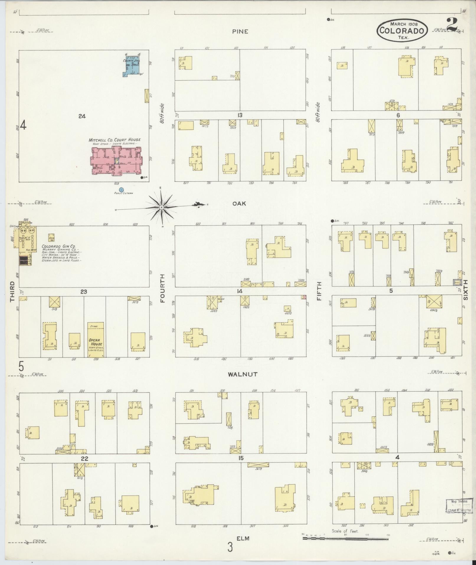 Sanborn Fire Insurance Map from Colorado, Mitchell County, Texas (1908), Sheet #0002 - Complete Map Set gallery image, historic Sanborn map, vintage wall art, Colorado Colorado