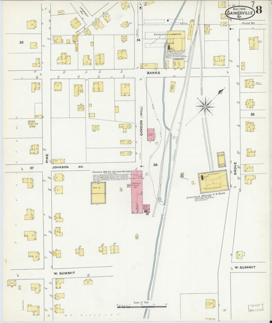 Sanborn Fire Insurance Map from Gainesville, Hall County, Georgia (1909), Sheet #0008 - Historic Sanborn Fire Insurance Map Print, vintage old map wall art, antique decor, genealogy gift, Georgia Georgia map