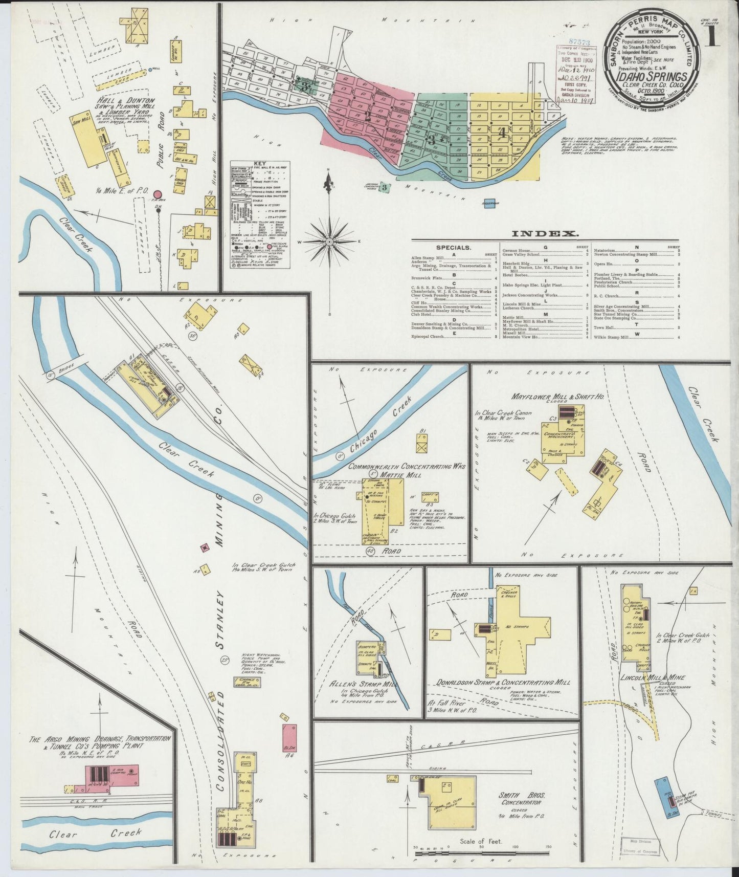 Sanborn Fire Insurance Map from Idaho Springs, Clear Creek County, Colorado (1900), Sheet #0001 - Complete Map Set gallery image, historic Sanborn map, vintage wall art, Colorado Colorado
