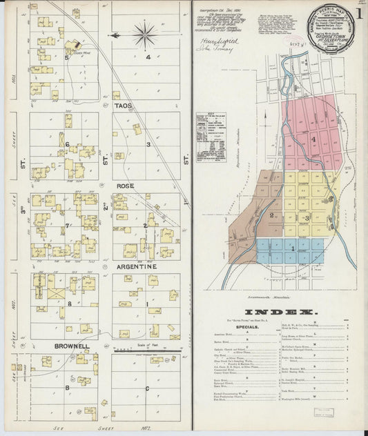 Sanborn Fire Insurance Map from Georgetown, Clear Creek County, Colorado (1890), Sheet #0001 - Historic Sanborn Fire Insurance Map Print, vintage old map wall art, antique decor, genealogy gift, Colorado Colorado map
