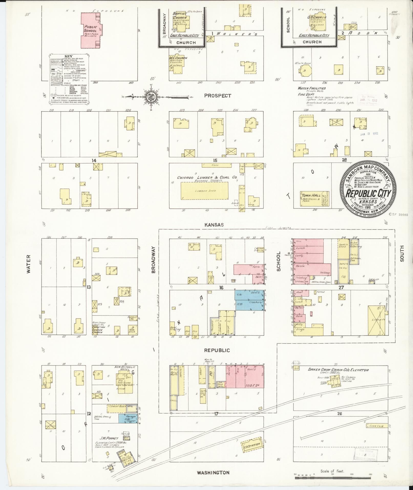 Sanborn Fire Insurance Map from Republic, Republic County, Kansas (1911), Sheet #0001 - Historic Sanborn Fire Insurance Map Print, vintage old map wall art, antique decor, genealogy gift, Kansas Kansas map