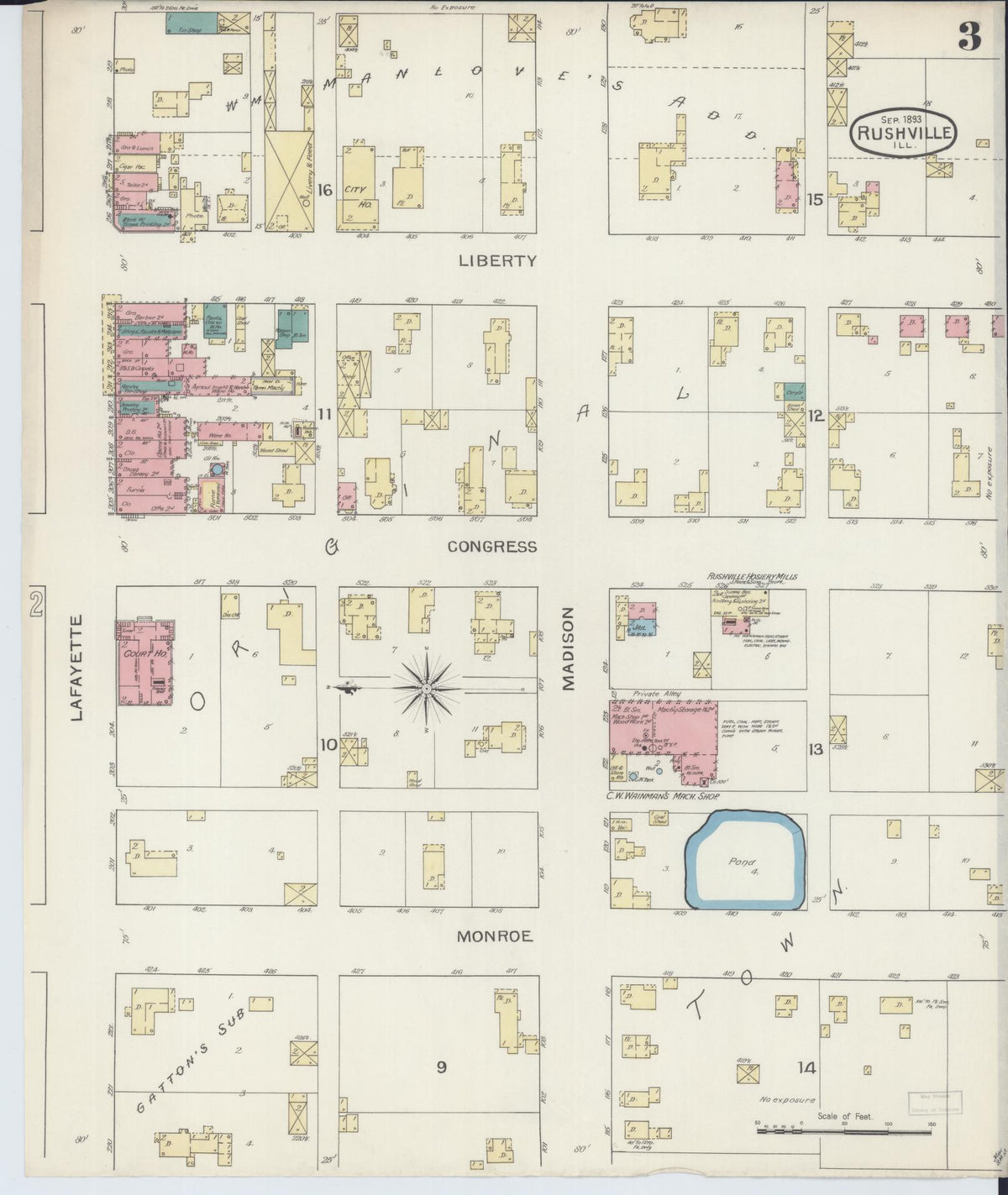 Sanborn Fire Insurance Map from Rushville, Schuyler County, Illinois (1893), Sheet #0003 - Complete Map Set gallery image, historic Sanborn map, vintage wall art, Illinois Illinois
