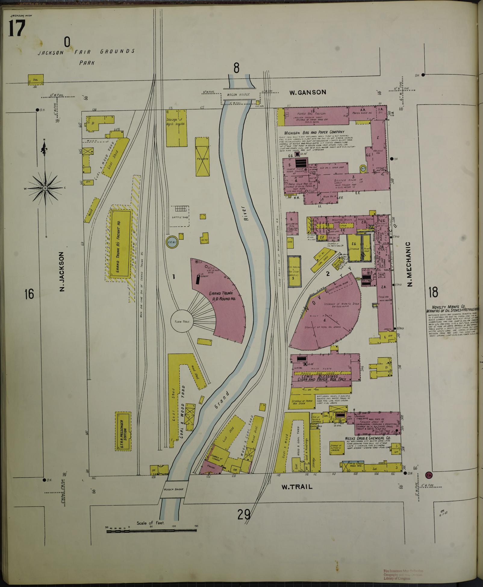 Sanborn Fire Insurance Map from Jackson, Jackson County, Michigan (1907), Sheet #0017 - Complete Map Set gallery image, historic Sanborn map, vintage wall art, Michigan Michigan