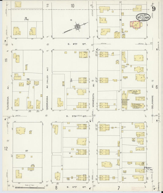 Sanborn Fire Insurance Map from McComb, Pike County, Mississippi (1913), Sheet #0009 - Historic Sanborn Fire Insurance Map Print, vintage old map wall art, antique decor, genealogy gift, Mississippi Mississippi map