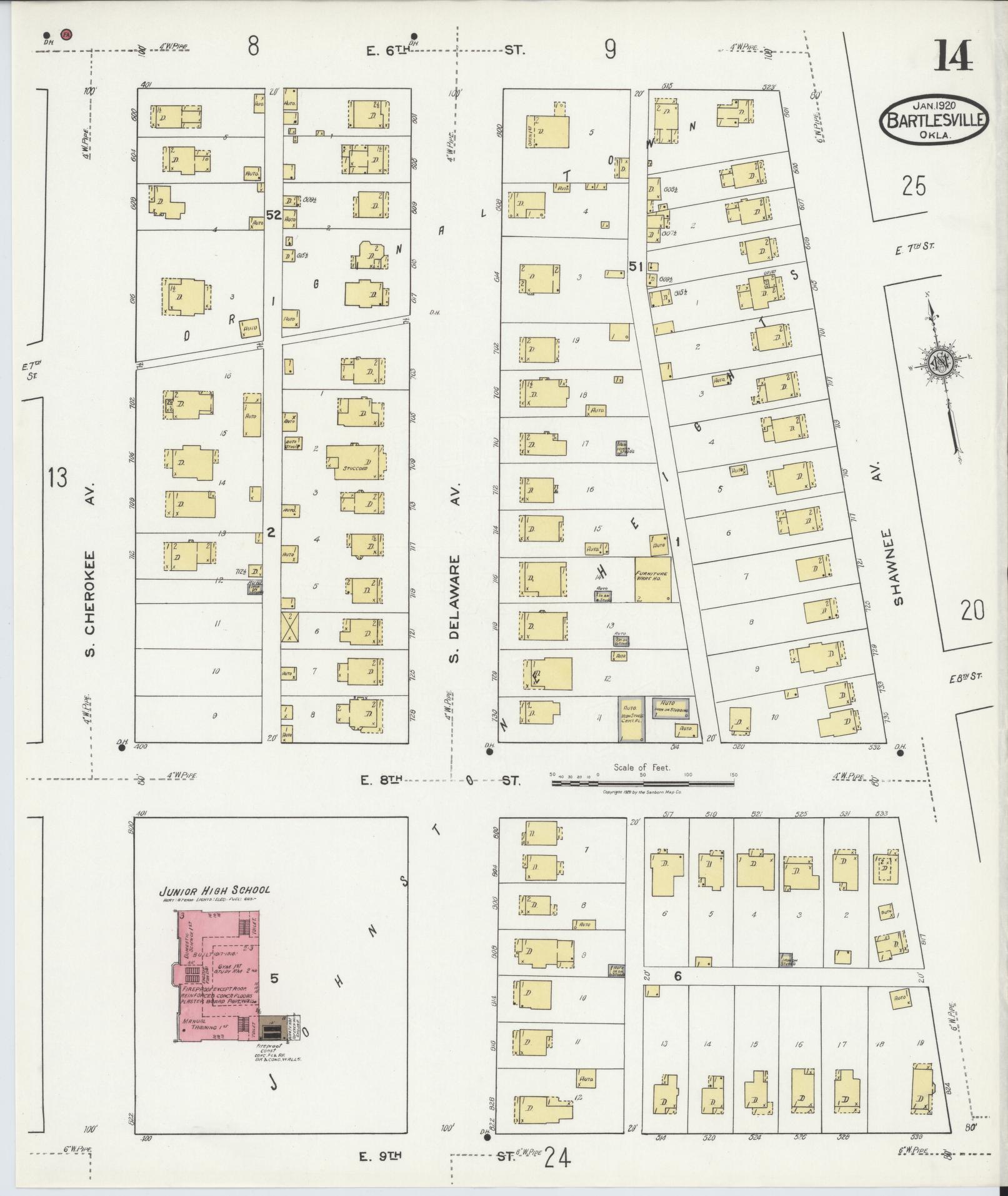 Sanborn Fire Insurance Map from Bartlesville, Washington County, Oklahoma (1920), Sheet #0014 - Historic Sanborn Fire Insurance Map Print, vintage old map wall art, antique decor, genealogy gift, Oklahoma Oklahoma map