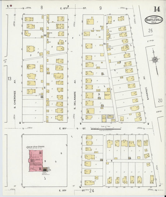 Sanborn Fire Insurance Map from Bartlesville, Washington County, Oklahoma (1920), Sheet #0014 - Historic Sanborn Fire Insurance Map Print, vintage old map wall art, antique decor, genealogy gift, Oklahoma Oklahoma map