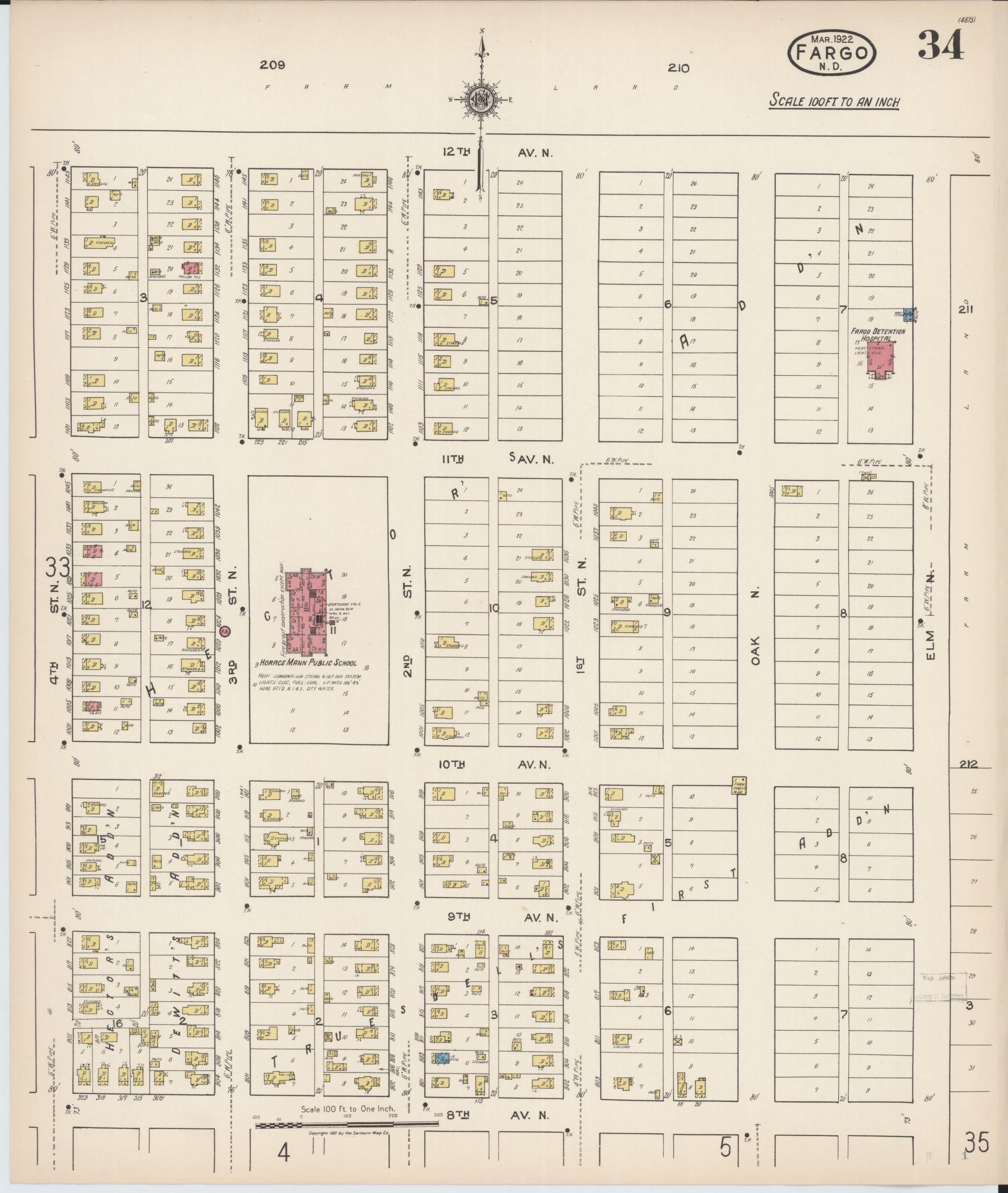 Sanborn Fire Insurance Map from Fargo, Cass County, North Dakota (1922), Sheet #0034 - Complete Map Set gallery image, historic Sanborn map, vintage wall art, North Dakota North Dakota
