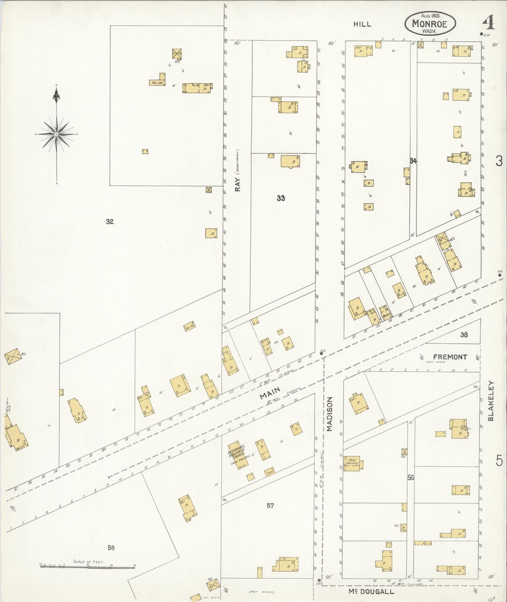 Sanborn Fire Insurance Map from Monroe, Snohomish County, Washington (1905), Sheet #0004 - Complete Map Set gallery image, historic Sanborn map, vintage wall art, Washington Washington
