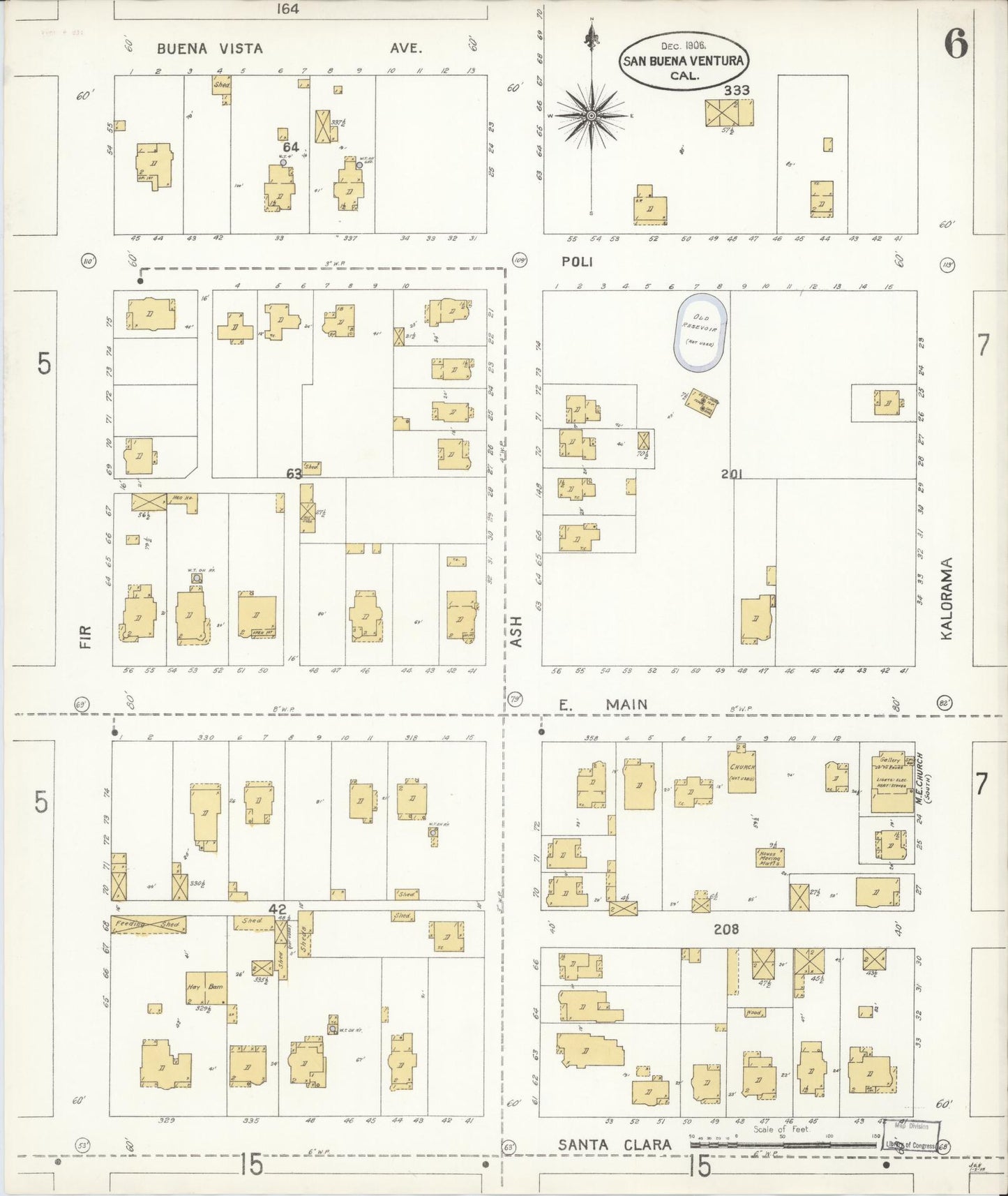 Sanborn Fire Insurance Map from San Buenaventura, Ventura County, California (1906), Sheet #0006 - Complete Map Set gallery image, historic Sanborn map, vintage wall art, California California