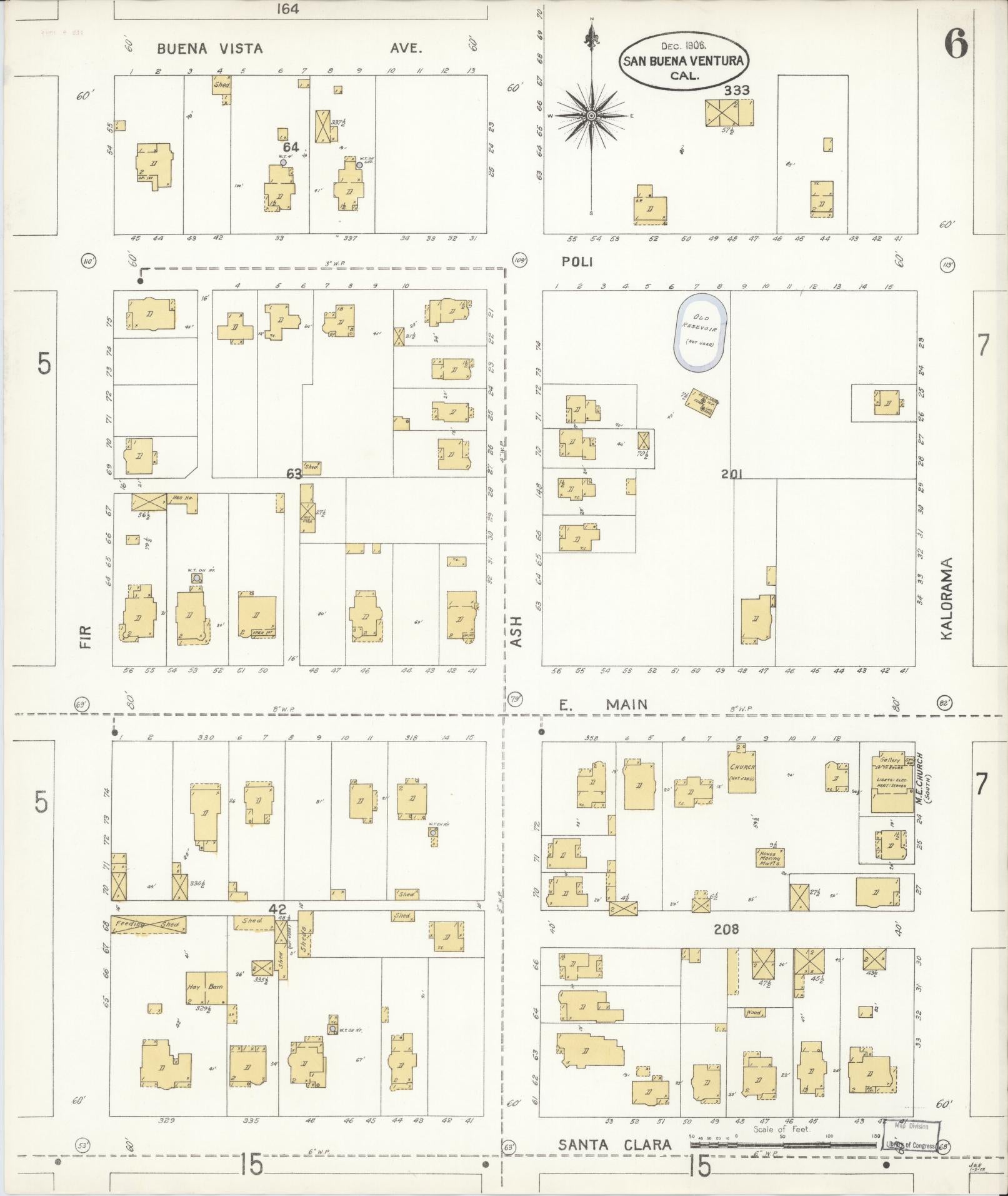 Sanborn Fire Insurance Map from San Buenaventura, Ventura County, California (1906), Sheet #0006 - Complete Map Set gallery image, historic Sanborn map, vintage wall art, California California
