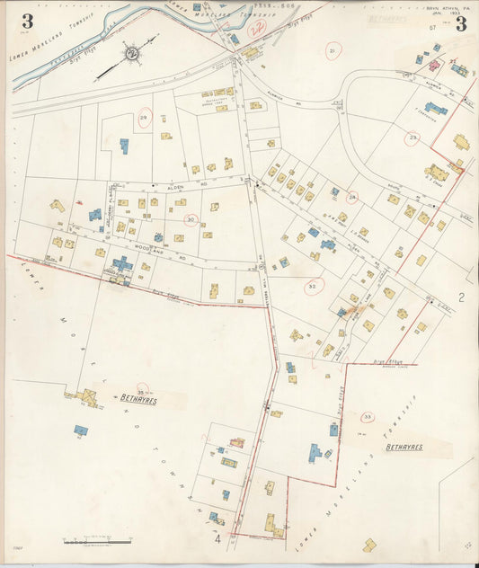 Sanborn Fire Insurance Map from Bryn Athyn, Montgomery County, Pennsylvania (1941), Sheet #0003 - Historic Sanborn Fire Insurance Map Print, vintage old map wall art, antique decor, genealogy gift, Pennsylvania Pennsylvania map