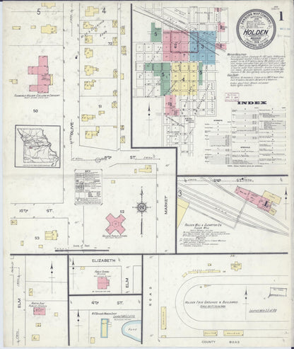 Sanborn Fire Insurance Map from Holden, Johnson County, Missouri (1914), Sheet #0001 - Historic Sanborn Fire Insurance Map Print, vintage old map wall art, antique decor, genealogy gift, Missouri Missouri map
