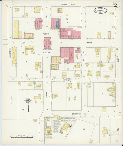 Sanborn Fire Insurance Map from Scottsville, Allen County, Kentucky (1913), Sheet #0002 - Complete Map Set gallery image, historic Sanborn map, vintage wall art, Kentucky Kentucky