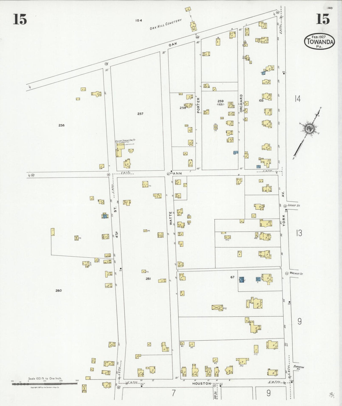Sanborn Fire Insurance Map from Towanda, Bradford County, Pennsylvania (1927), Sheet #0015 - Historic Sanborn Fire Insurance Map Print, vintage old map wall art, antique decor, genealogy gift, Pennsylvania Pennsylvania map