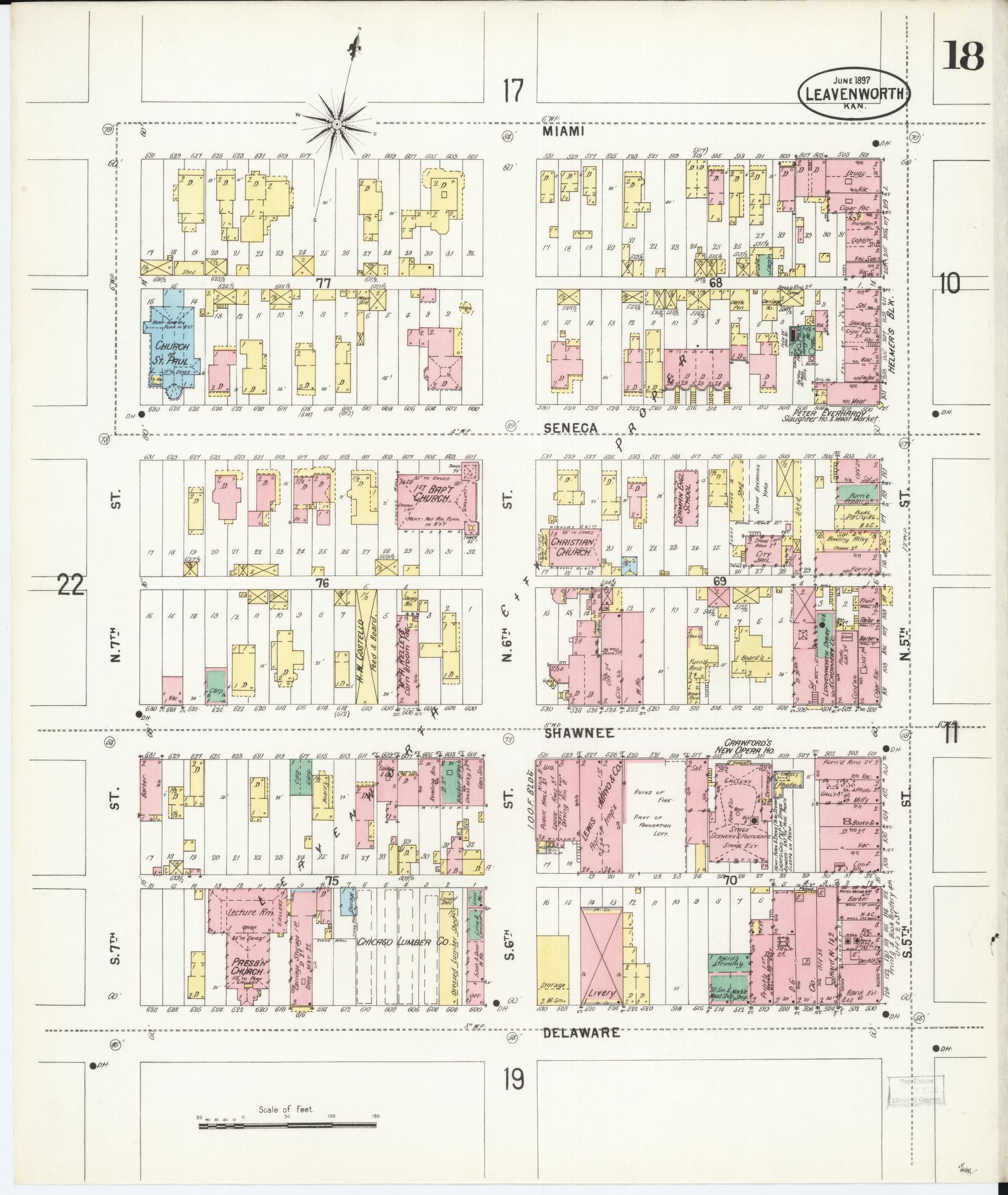 Sanborn Fire Insurance Map from Leavenworth, Leavenworth County, Kansas (1897), Sheet #0019 - Complete Map Set gallery image, historic Sanborn map, vintage wall art, Kansas Kansas