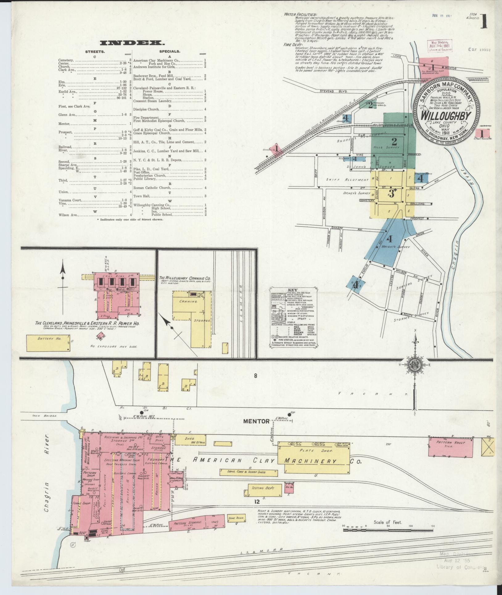 Sanborn Fire Insurance Map from Willoughby, Lake County, Ohio (1911), Sheet #0001 - Historic Sanborn Fire Insurance Map Print, vintage old map wall art, antique decor, genealogy gift, Ohio Ohio map