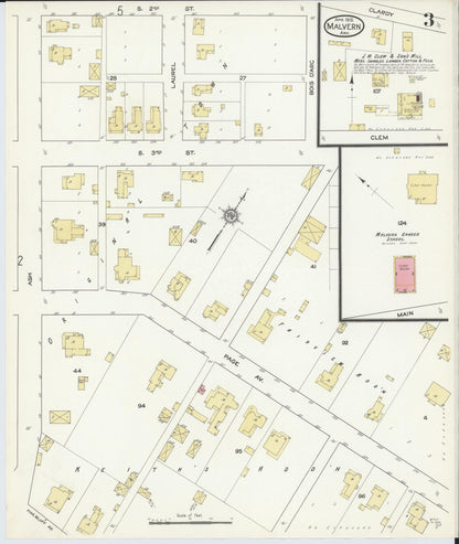 Sanborn Fire Insurance Map from Malvern, Hot Springs County, Arkansas (1913), Sheet #0003 - Complete Map Set gallery image, historic Sanborn map, vintage wall art, Arkansas Arkansas