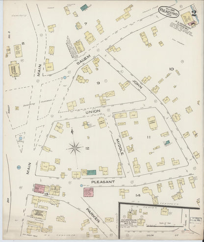 Sanborn Fire Insurance Map from Reading, Middlesex County, Massachusetts (1885), Sheet #0002 - Complete Map Set gallery image, historic Sanborn map, vintage wall art, Massachusetts Massachusetts