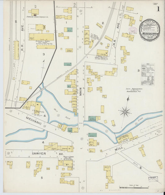 Sanborn Fire Insurance Map from Norridgewock, Somerset County, Maine (1894), Sheet #0001 - Historic Sanborn Fire Insurance Map Print, vintage old map wall art, antique decor, genealogy gift, Maine Maine map