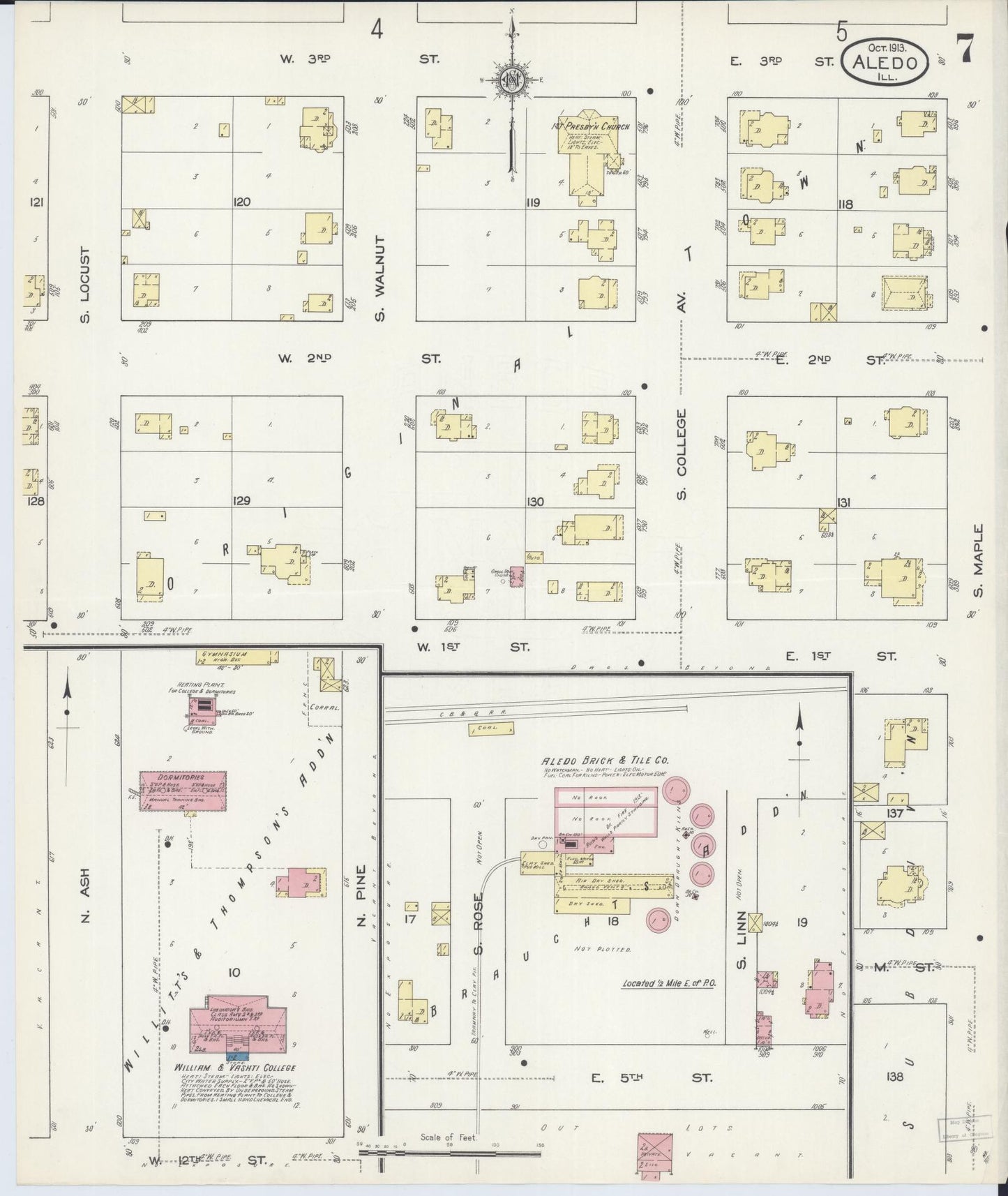 Sanborn Fire Insurance Map from Aledo, Mercer County, Illinois (1913), Sheet #0007 - Historic Sanborn Fire Insurance Map Print, vintage old map wall art, antique decor, genealogy gift, Illinois Illinois map