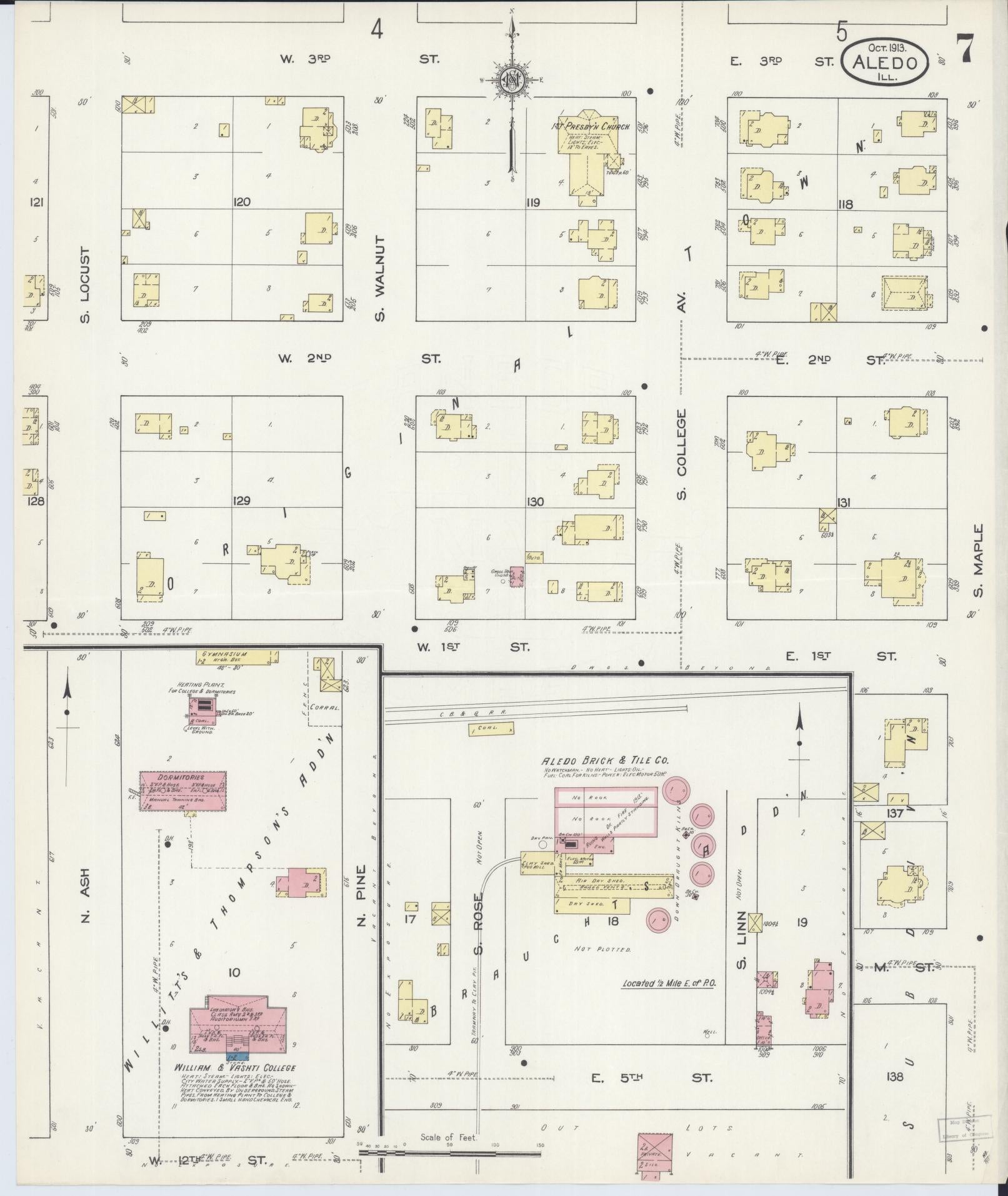 Sanborn Fire Insurance Map from Aledo, Mercer County, Illinois (1913), Sheet #0007 - Historic Sanborn Fire Insurance Map Print, vintage old map wall art, antique decor, genealogy gift, Illinois Illinois map