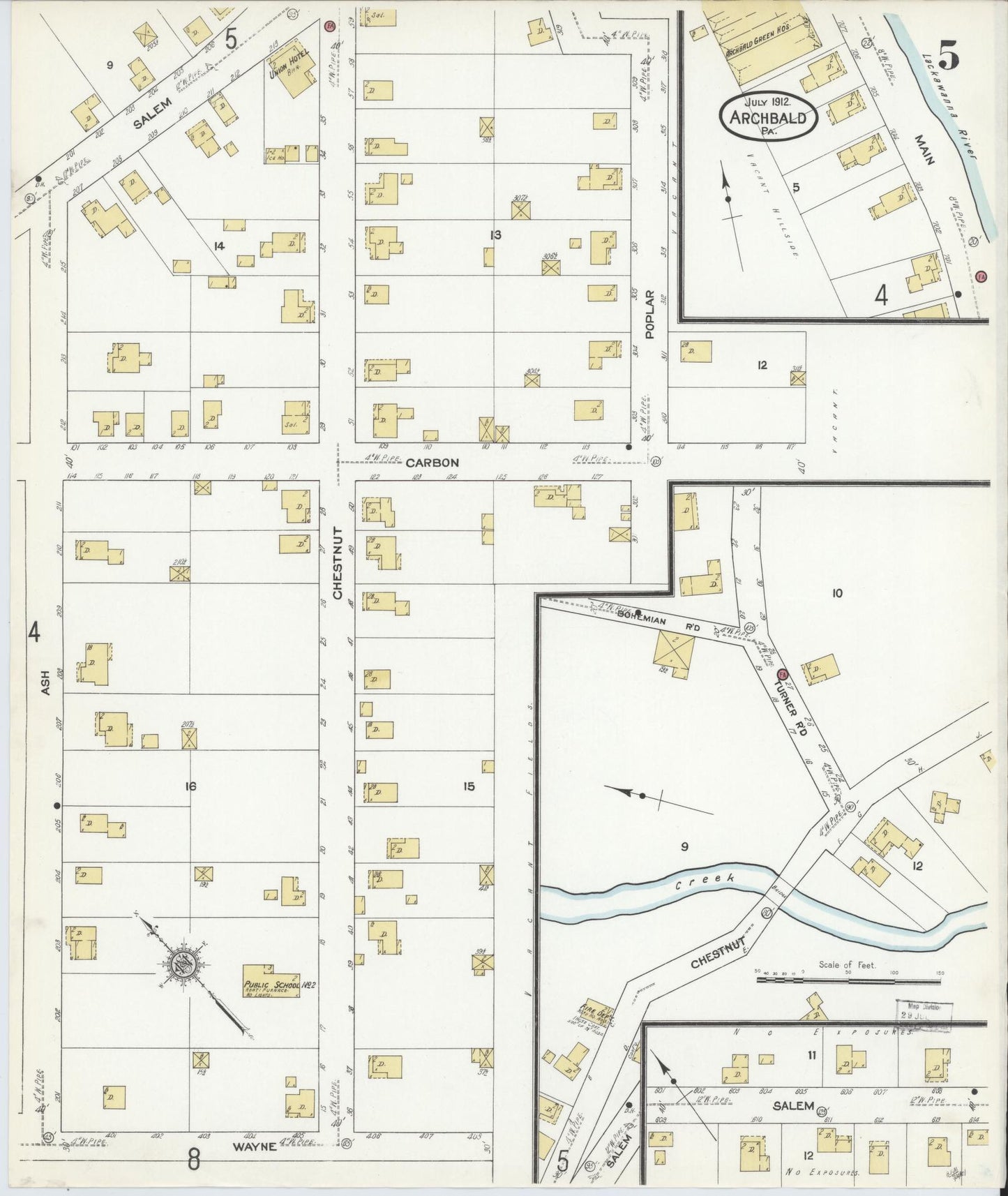 Sanborn Fire Insurance Map from Archbald, Lackawanna County, Pennsylvania (1912), Sheet #0005 - Historic Sanborn Fire Insurance Map Print, vintage old map wall art, antique decor, genealogy gift, Pennsylvania Pennsylvania map