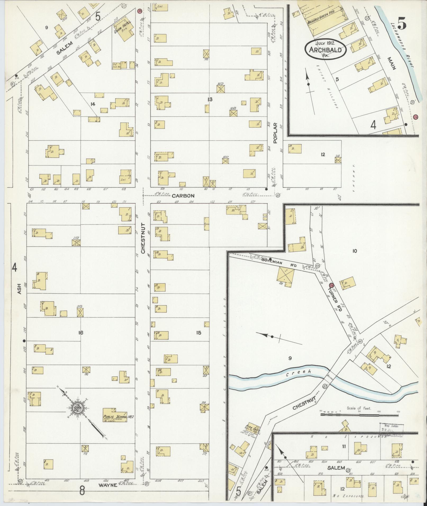 Sanborn Fire Insurance Map from Archbald, Lackawanna County, Pennsylvania (1912), Sheet #0005 - Historic Sanborn Fire Insurance Map Print, vintage old map wall art, antique decor, genealogy gift, Pennsylvania Pennsylvania map