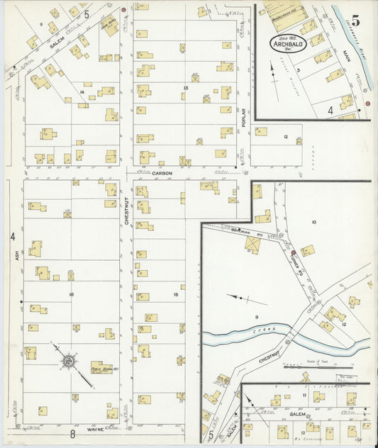 Sanborn Fire Insurance Map from Archbald, Lackawanna County, Pennsylvania (1912), Sheet #0005 - Historic Sanborn Fire Insurance Map Print, vintage old map wall art, antique decor, genealogy gift, Pennsylvania Pennsylvania map