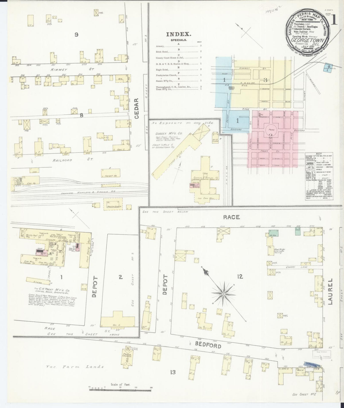 Sanborn Fire Insurance Map from Georgetown, Sussex County, Delaware (1891), Sheet #0001 - Historic Sanborn Fire Insurance Map Print, vintage old map wall art, antique decor, genealogy gift, Delaware Delaware map