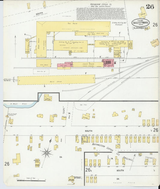 Sanborn Fire Insurance Map from Sault Sainte Marie, Chippewa County, Michigan (1902), Sheet #0026 - Historic Sanborn Fire Insurance Map Print, vintage old map wall art, antique decor, genealogy gift, Michigan Michigan map