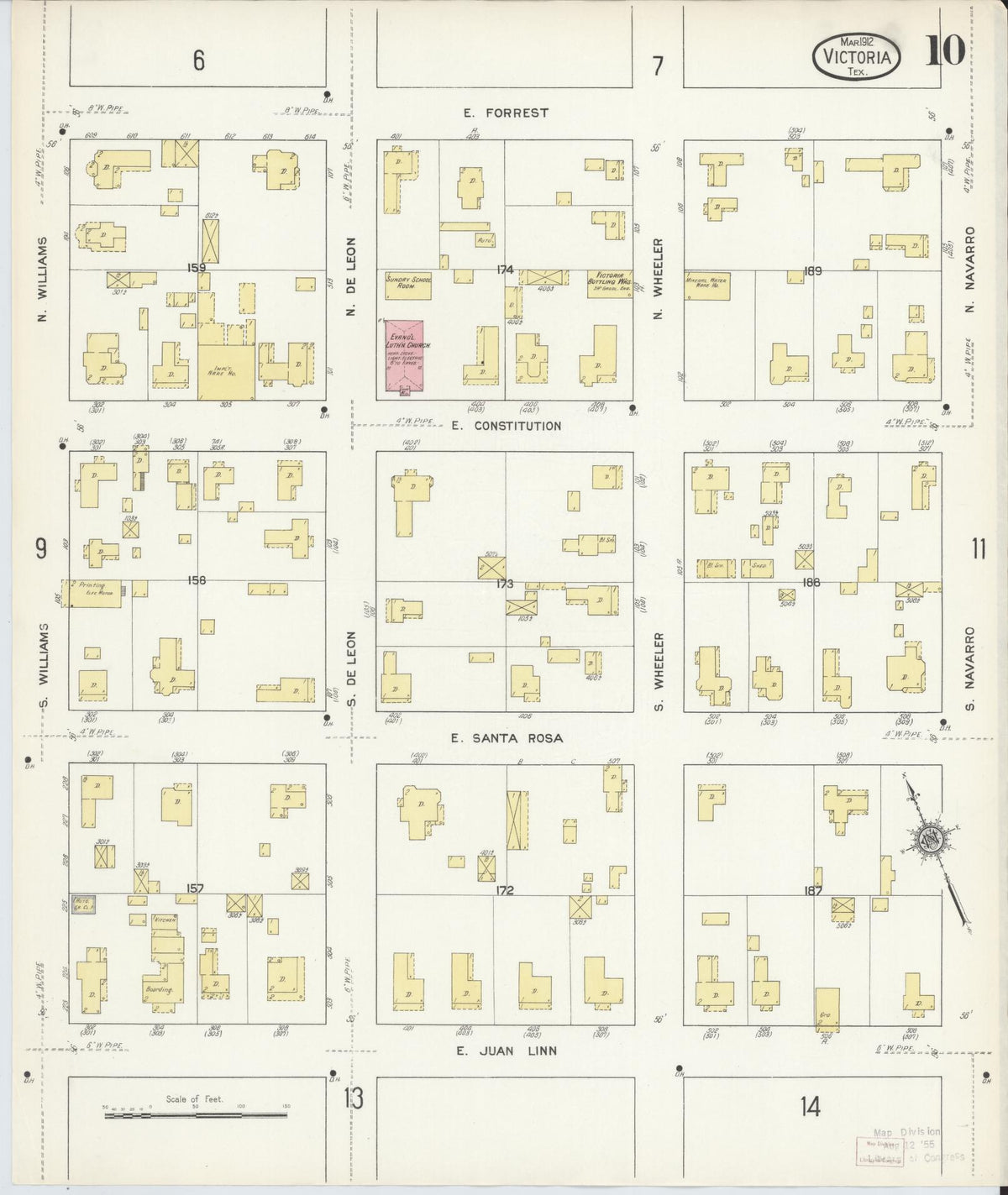 Sanborn Fire Insurance Map from Victoria, Victoria County, Texas (1912), Sheet #0010 - Complete Map Set gallery image, historic Sanborn map, vintage wall art, Texas Texas