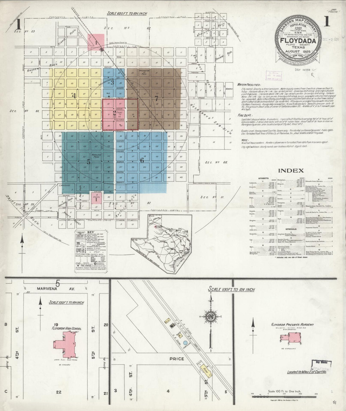Sanborn Fire Insurance Map from Floydada, Floyd County, Texas (1925), Sheet #0001 - Complete Map Set gallery image, historic Sanborn map, vintage wall art, Texas Texas