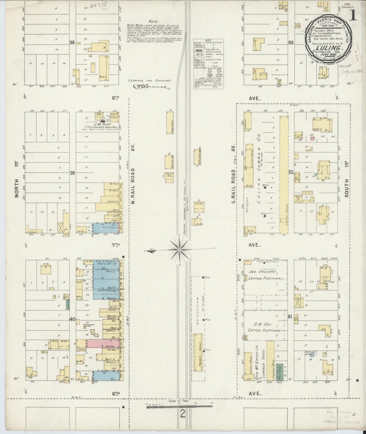Sanborn Fire Insurance Map from Luling, Caldwell County, Texas (1896), Sheet #0001 - Complete Map Set gallery image, historic Sanborn map, vintage wall art, Texas Texas