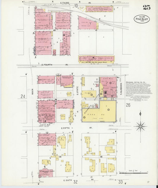 Sanborn Fire Insurance Map from Pine Bluff, Jefferson County, Arkansas (1908), Sheet #0025 - Historic Sanborn Fire Insurance Map Print, vintage old map wall art, antique decor, genealogy gift, Arkansas Arkansas map