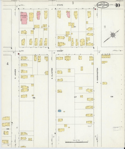 Sanborn Fire Insurance Map from Carthage, Jefferson County, New York (1915), Sheet #0010 - Historic Sanborn Fire Insurance Map Print, vintage old map wall art, antique decor, genealogy gift, New York New York map