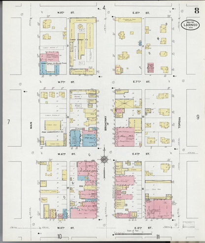 Sanborn Fire Insurance Map from Larned, Pawnee County, Kansas (1911), Sheet #0008 - Complete Map Set gallery image, historic Sanborn map, vintage wall art, Kansas Kansas