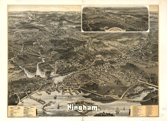 Town of Hingham, Plymouth County, Mass. 1885. (1885) – Historic Bird’s-Eye View Panorama Print