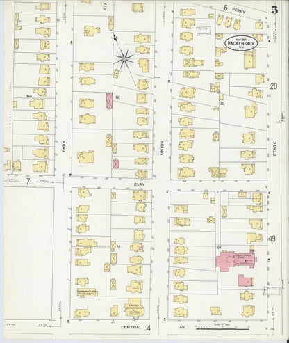 Sanborn Fire Insurance Map from Hackensack, Bergen County, New Jersey (1908), Sheet #0005 - Complete Map Set gallery image, historic Sanborn map, vintage wall art, New Jersey New Jersey
