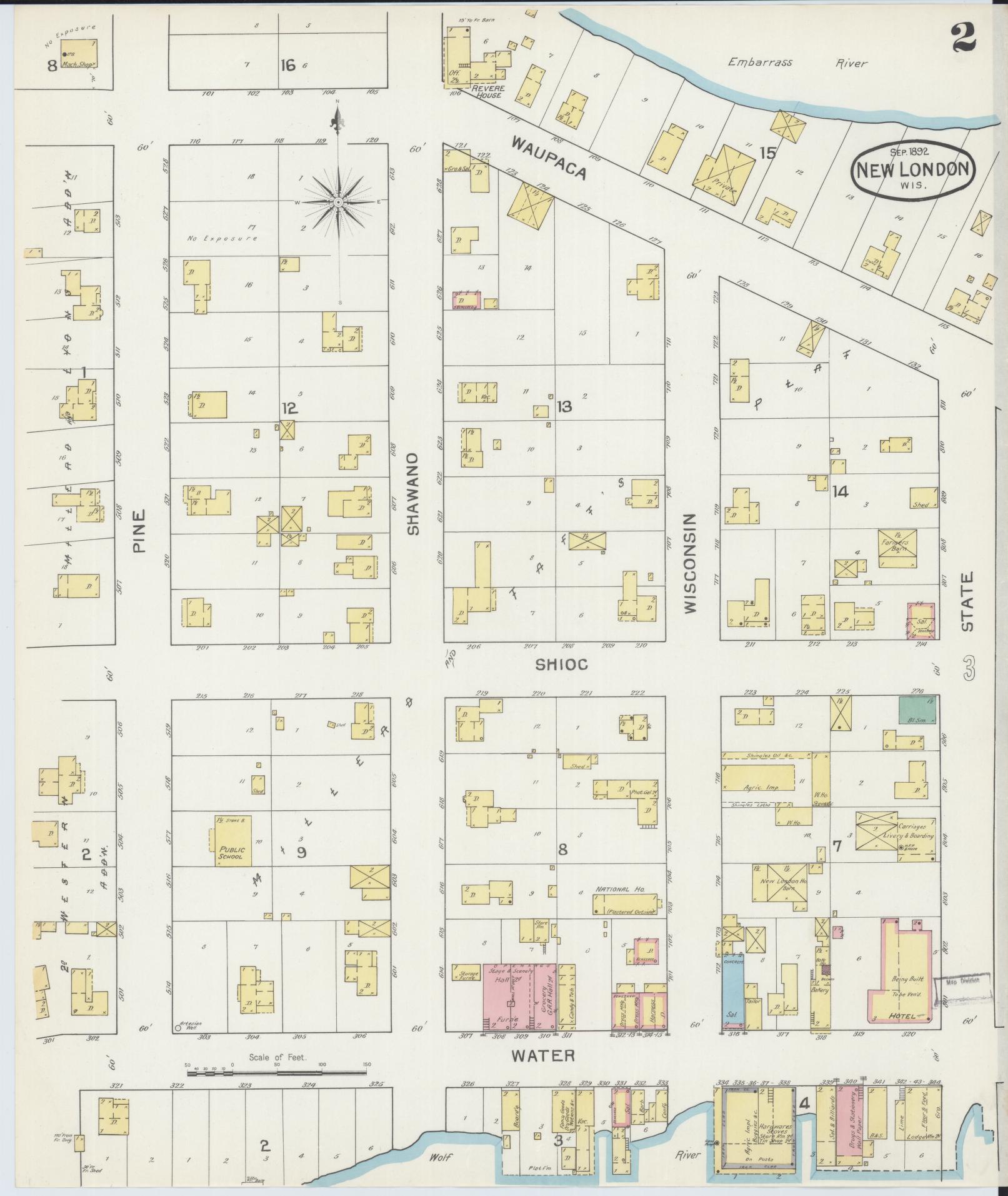 Sanborn Fire Insurance Map from New London, Waupaca and Outagamie Counties, Wisconsin (1892), Sheet #0002 - Complete Map Set gallery image, historic Sanborn map, vintage wall art, Wisconsin Wisconsin