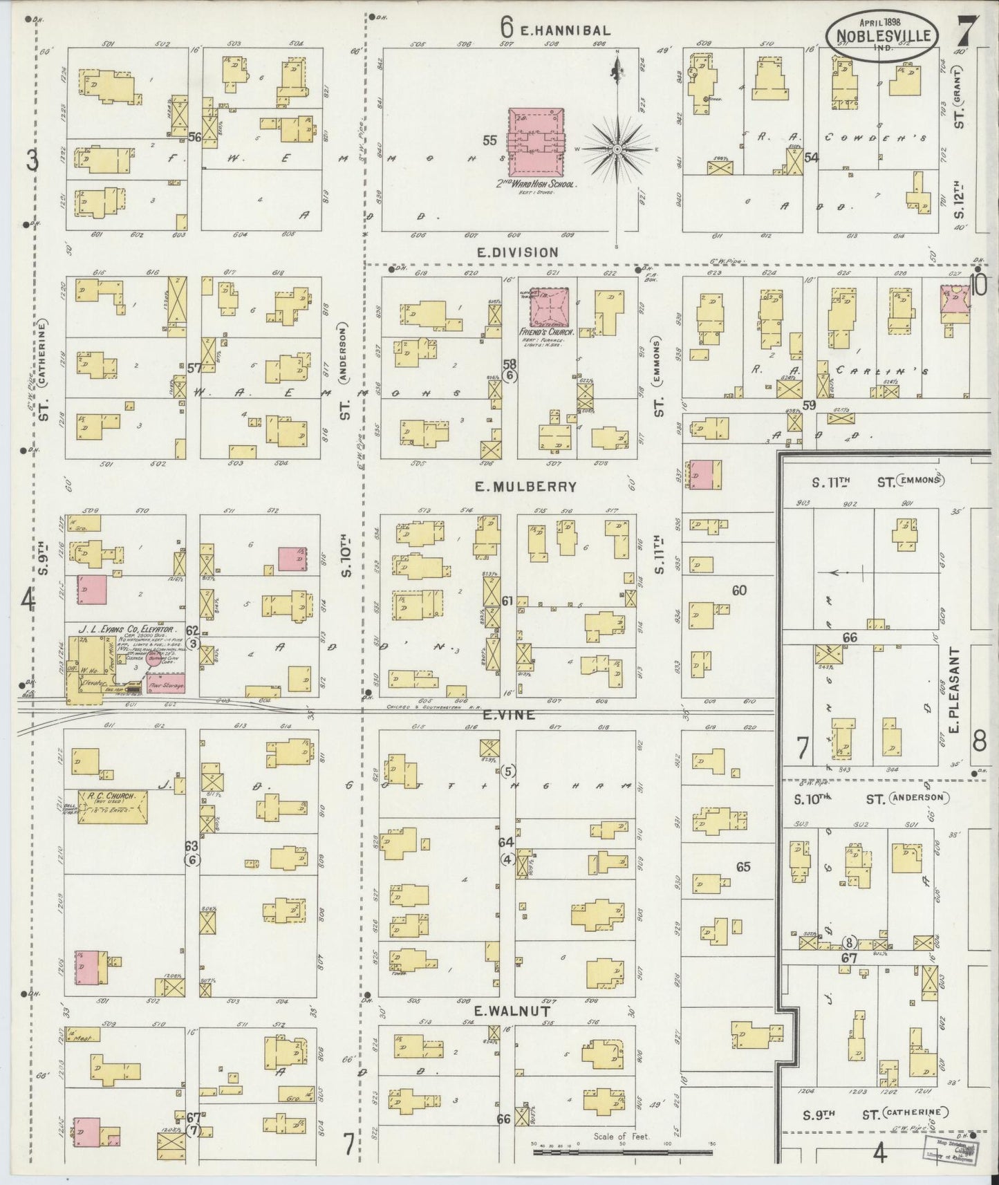 Sanborn Fire Insurance Map from Noblesville, Hamilton County, Indiana (1898), Sheet #0007 - Complete Map Set gallery image, historic Sanborn map, vintage wall art, Indiana Indiana