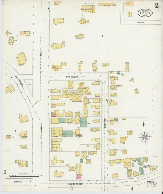 Sanborn Fire Insurance Map from Lenox, Berkshire County, Massachusetts (1898), Sheet #0002 - Historic Sanborn Fire Insurance Map Print, vintage old map wall art, antique decor, genealogy gift, Massachusetts Massachusetts map