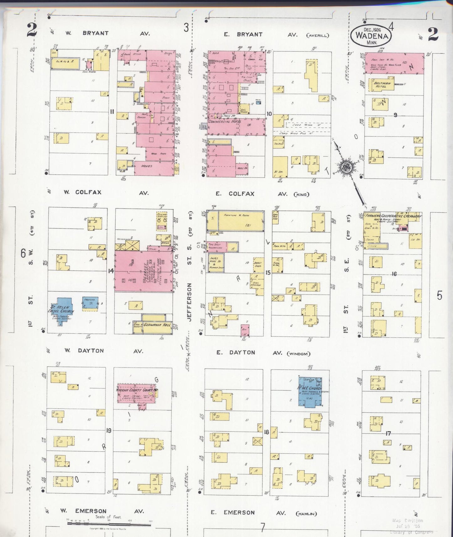 Sanborn Fire Insurance Map from Wadena, Wadena County, Minnesota (1924), Sheet #0002 - Complete Map Set gallery image, historic Sanborn map, vintage wall art, Minnesota Minnesota