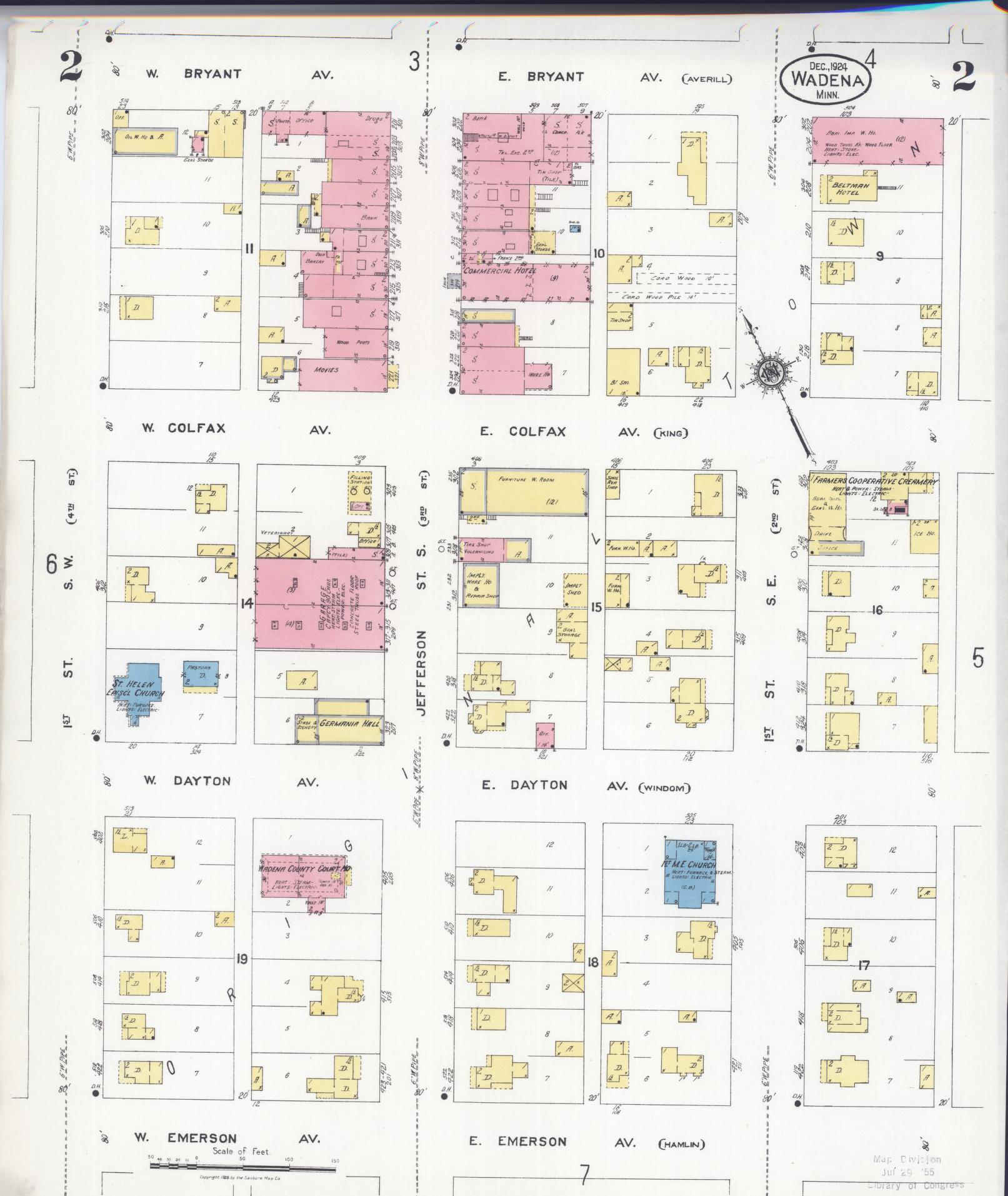 Sanborn Fire Insurance Map from Wadena, Wadena County, Minnesota (1924), Sheet #0002 - Complete Map Set gallery image, historic Sanborn map, vintage wall art, Minnesota Minnesota