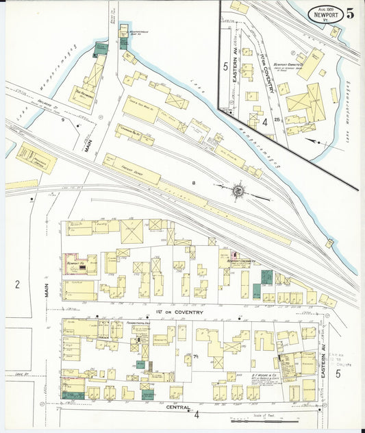 Sanborn Fire Insurance Map from Newport, Orleans County, Vermont (1909), Sheet #0005 - Historic Sanborn Fire Insurance Map Print, vintage old map wall art, antique decor, genealogy gift, Vermont Vermont map