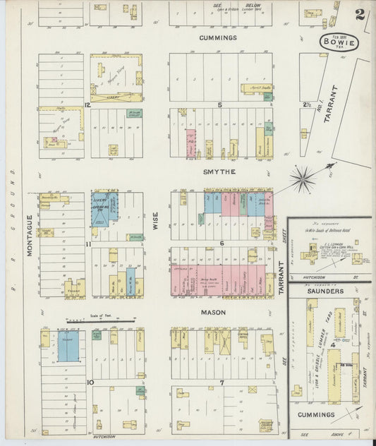 Sanborn Fire Insurance Map from Bowie, Montague County, Texas (1891), Sheet #0002 - Historic Sanborn Fire Insurance Map Print, vintage old map wall art, antique decor, genealogy gift, Texas Texas map