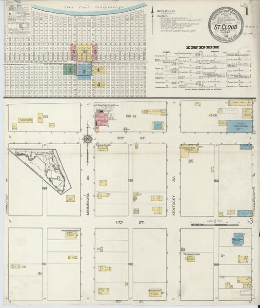 Sanborn Fire Insurance Map from Saint Cloud, Osceola County, Florida (1915), Sheet #0001 - Complete Map Set gallery image, historic Sanborn map, vintage wall art, Florida Florida