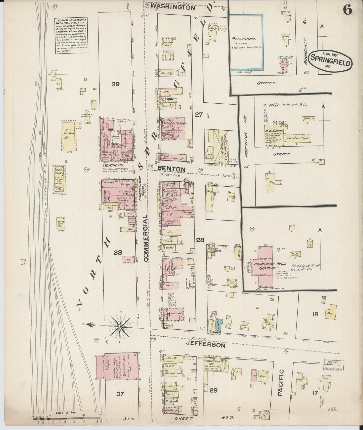 Sanborn Fire Insurance Map from Springfield, Greene County, Missouri (1884), Sheet #0006 - Historic Sanborn Fire Insurance Map Print, vintage old map wall art, antique decor, genealogy gift, Missouri Missouri map