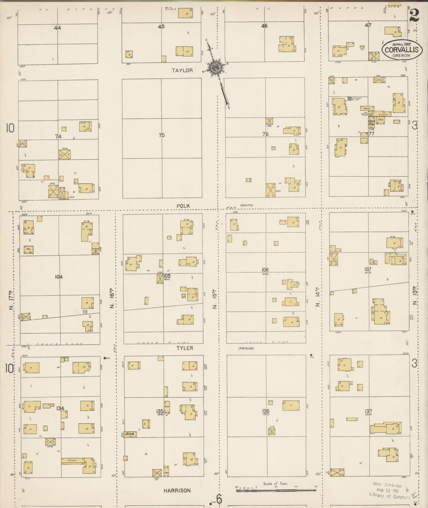 Sanborn Fire Insurance Map from Corvallis, Benton County, Oregon (1912), Sheet #0002 - Complete Map Set gallery image, historic Sanborn map, vintage wall art, Oregon Oregon