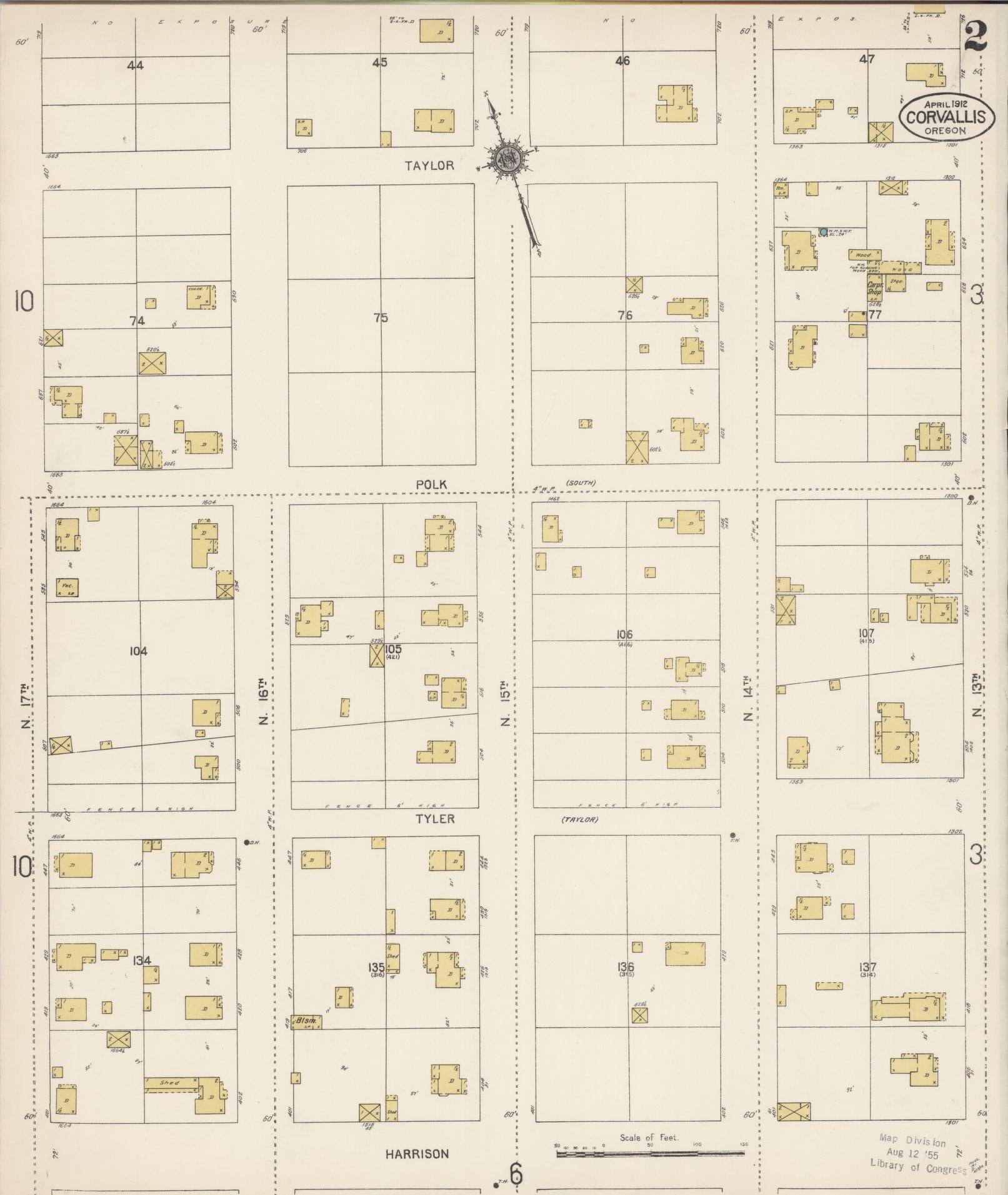 Sanborn Fire Insurance Map from Corvallis, Benton County, Oregon (1912), Sheet #0002 - Complete Map Set gallery image, historic Sanborn map, vintage wall art, Oregon Oregon